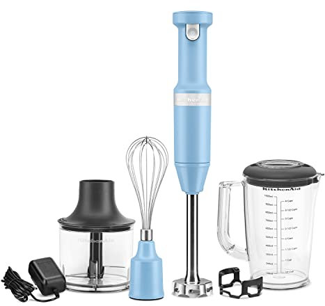 KitchenAid Variable Speed Cordless Hand Blender with Chopper and Whisk - KHBBV83, Blue Velvet
