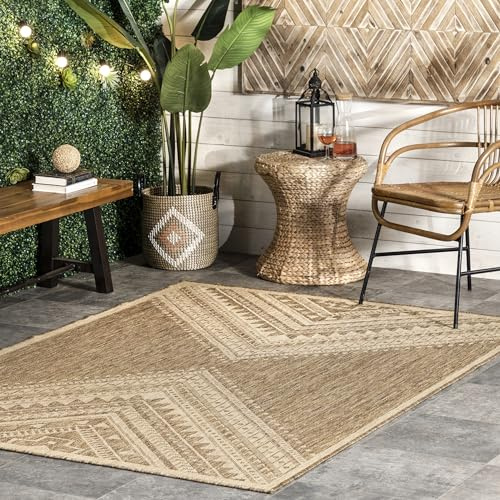 Nuloom Outdoor Performance Collection Landry Brown/Ivory, 4' x 6', Soft and Cozy, High Traffic, Stain Resistant, Easy Clean, Durable Area Rug for Indoor/Outdoor Patio, Deck, Porch, Garden, Courtyard