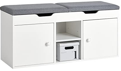 SoBuy Sitzbank mit Zwei Sitzkissen Schuhbank mit Stauraum Garderobenbank Truhenbank Schuhtruhe Dielenbank weiß BHT ca. 100x48x34cm FSR96-W