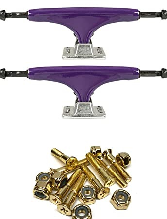 Tensor Trucks Alloy Purple/Raw Skateboard Trucks - 5.25 Hanger 8.0 Axle with 1 Gangsta Gold Hardware - Bundle of 2 Items