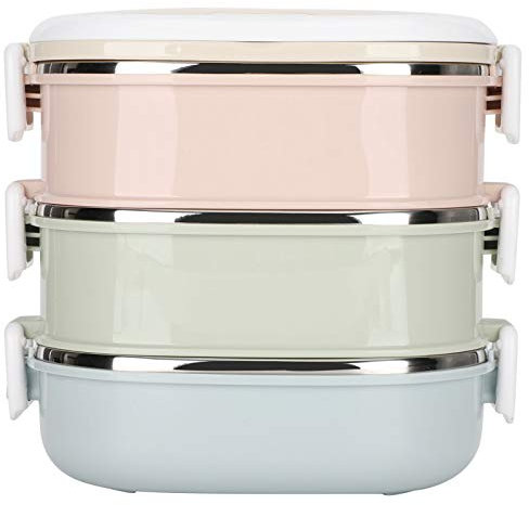 Fiambrera Lunch Box, Caja Bento Apilable de Prueba de Fugas, Bento Box de Acero Inoxidable, Almuerzo Térmico Caja de 3 Capas, Caja Almuerzo de Portátil para Niños Estudiantes Trabajador