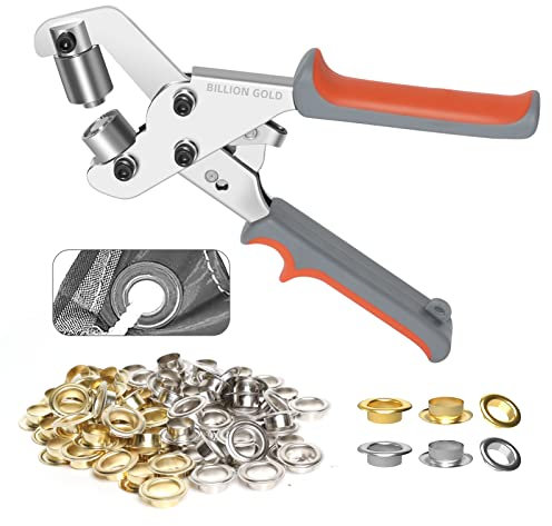 BILLION GOLD Ösenzange Set mit 500PCS Metall Ösen (Ø 10mm), Professionelles Handheld Ösenstanzer, Magnetische Ösenpresse für Planen, Stoffe, Sonnensegeln, Vorhang