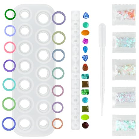 GUOYIHUA Set di stampi in silicone per anelli fai da te, in resina epossidica, stampi in silicone e pietre preziose, anelli fai da te, per anelli da dito, orecchini diamantati, ciondoli e gioielli fai