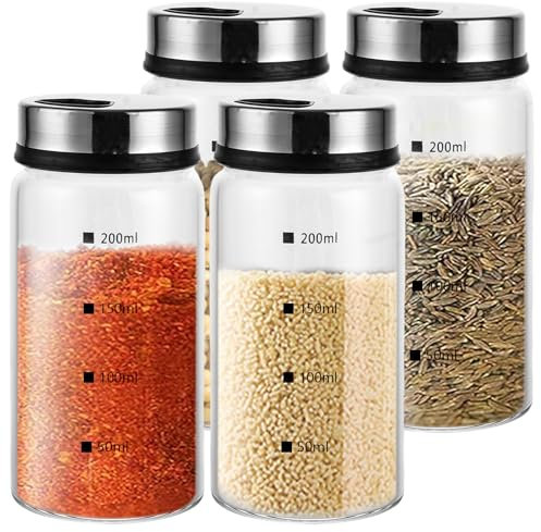 ZOFUN 4 Stück Gewürzgläser mit Drehdecke, 200ml Borosilikatglas Gewürzstreuer, Salz und Pfefferstreuer, Gewürzdosen mit Gewürzlöcher, Salzstreuer für Küche, Grillen im Freien, Kochkunst