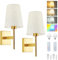 Lightsjoy Battery Operated Wall Lights Rechargeable Wall Sconces Set of 2 RGB Color Temperatures Dimmable Wireless Wall Lamp Battery Powered Remote Control Cordless Wall Lights for Bedrooms, Gold