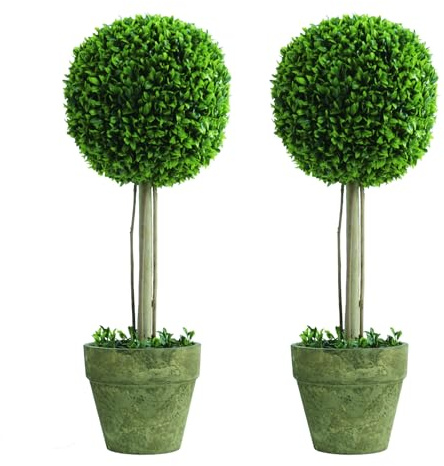 Duffy Set of 2 Decorative Artificial Plants Ball Topiary Trees Potted Decorative Plant Outdoor and Home Indoor Outdoor Décor, 60cm