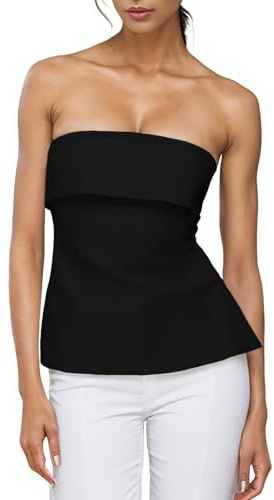 Strapless Tube Tops for Women Backless Going Out Bandeau Top Sexy Trendy Off Shoulder Side Split Summer Bustier Tops Black