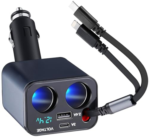Distributore per accendisigari retrattile, 2 scomparti, per auto, UAB C, caricatore 12 V, 24 V, adattatore USB, presa 159 W, splitter, adattatore rapido per cellulare, GPS, Dash, fotocamera