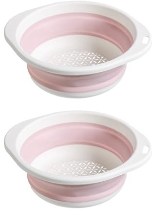 Lot de 2 Passoire Pliable, Surwin Silicone Passoire Cuisine,Compacte Passoire Cuisine Pliable, Passoire Retractable Passoire Pates, Portable Panier de Fruits (Rose)