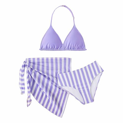 Cokbyavla Girls Bathing Suit,Bikini for Girls 11-12 3 Piece Green Cover Up Kid Bikini for Teenage Girls Triangle Bikini Set Brown Swimsuits for Girls Bikinis for 8 Year O(20Purple,11-12 Years)