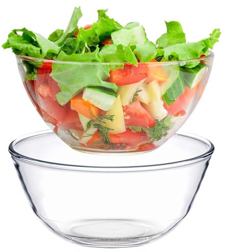 GBKDQQ Set di 2 ciotole in vetro (0,5 l, 1,1 l), per insalatiera, in vetro, grandi e rotonde, per cucinare, cuocere, preparare, forno, microonde e lavastoviglie, trasparenti