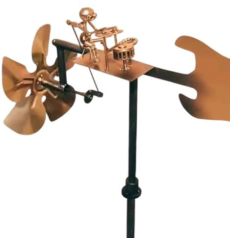 Handmade Metal Drummer Windmill, Percussionist Music Statues Windmill for Yard, Wind-Powered Kinetics Sculpture Wind Mill, Rockins Art Figurines Winds Spinner Weather Vane, for Yard Lawn Garden Decor