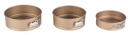 Russell Hobbs Opulence Round Springform Pan Set - 3 Piece, 16cm / 6 Inch, 20cm / 7.8 Inch, 24cm / 9.4 Inch Non-Stick Cake Tin, Loose Base, PFOA Free, Carbon Steel, Leakproof, Cake, Cheesecake, Gold