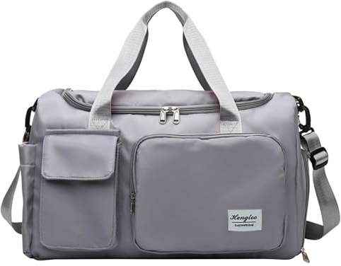 Sporttasche Damen Herren,Reisetasche mit Schuhfach und Nassfach Groß Gym Bag Faltbar Schwimmtasche Wasserdicht Trainingstasche Leicht Duffel Bag für Sport Fitness Reisen (Grau)