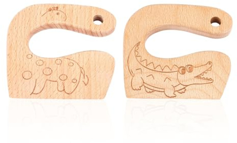 AIRTILY 2 Pezzi di Cucina per Bambini Giocattolo Coltelli di Legno, Carino Cartone per Bambini Coltelli, Coltelli da Frutta da Cucina, Cucina Insegnamento Giocattoli.