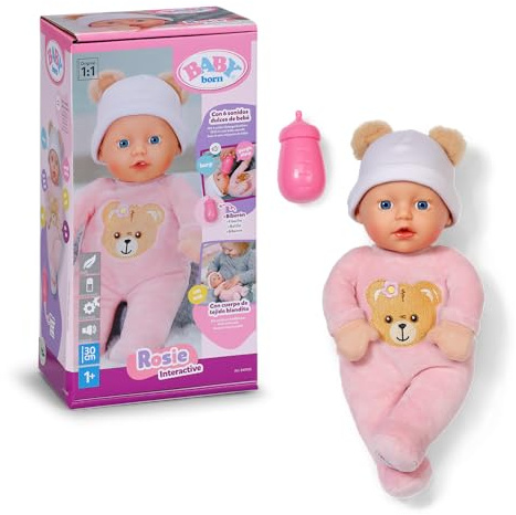 BABY born Interactive Rosie 30cm, soft baby doll with 6 sounds & bottles- Suitable for Children Aged 1+