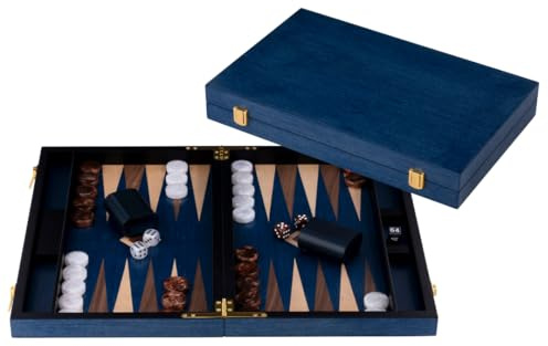 Engelhart -250555 – backgammon i trä 18 tum (45,5 cm) lyxig bribri, valnöt - öppen 52 × 45,5 cm – brun/vit – tärningar och glas – traditionellt spel