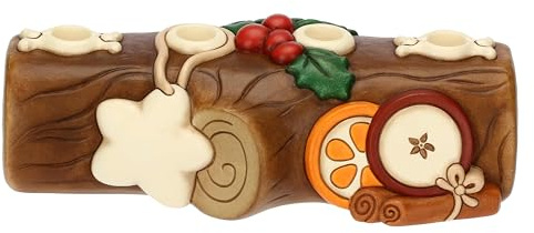 THUN - Portacandele natalizio tronchetto in ceramica-29,8X13,5X9,7