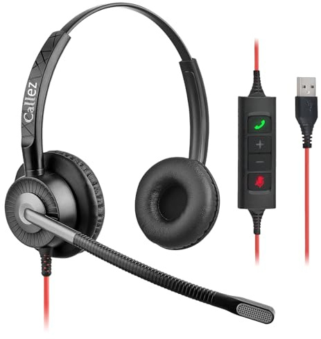 Callez USB-headset med mikrofon ENC dubbel mikrofon brusreducering, trådbundna datorhörlurar med in-line-kontroller för PC laptop team möten zoom videosamtal affärer kontor hem arbete kristallklar
