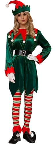 Genérico Déguisement de Noël sexy avec robe de Noël, bonnet, ceinture, gants et chaussures pour femme