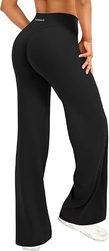 Leggings rectos para mujer, invisibles, cintura alta, pantalones de gimnasio, sin costuras frontales, pierna ancha, pantalones de yoga, opacos, elásticos, suaves, sin costuras, pantalones de deporte