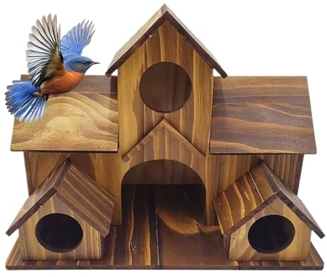 Casa de Madera para Pájaros Cabaña de Madera Rústica Grande con Múltiples