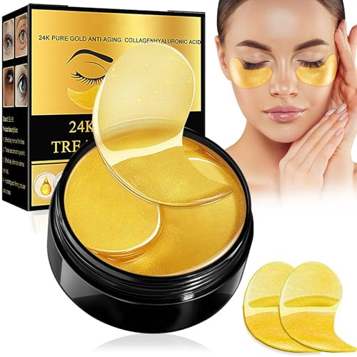 60 Patchs Masque Yeux 24k Or, Patch Yeux Anti Cernes, CollagèNe à L’Acide Hyaluronique, Feuchtigkeitsspendende Eye Pad Mask Gegen TräNensäCke Falten Dunkle Kreise & Puffiness