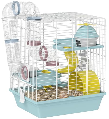 PawHut 3-Level Hamster Cage for Dwarf Hamster 34.5 x 27.5 x 41 cm Blue
