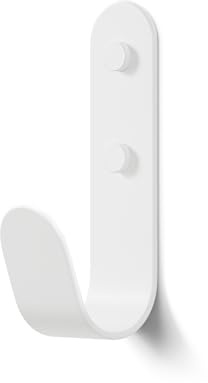 The Hairpin Leg Co. J-Hook Coat & Wall Hook, White, Single | Oversized curved 133mm steel hook; holds 15kg; 58mm projection; colour-matched caps; fixings & drilling template; indoor only
