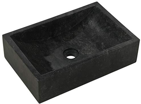 Festnight Rektangulär sten stående badrumshandfat svart marmor/grädde, badrumshandfat rektangelstöd, rektangulär handfat, sten handfat, handfat i sten, stående handfat 45 x 30 x 12 cm