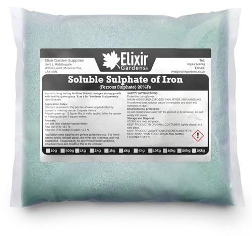 Elixir Gardens 20% Fe Soluble Iron/Ferrous Sulphate | Lawn Tonic & Grass Green-Up | 10kg Bag | Makes 800L of Liquid Feed