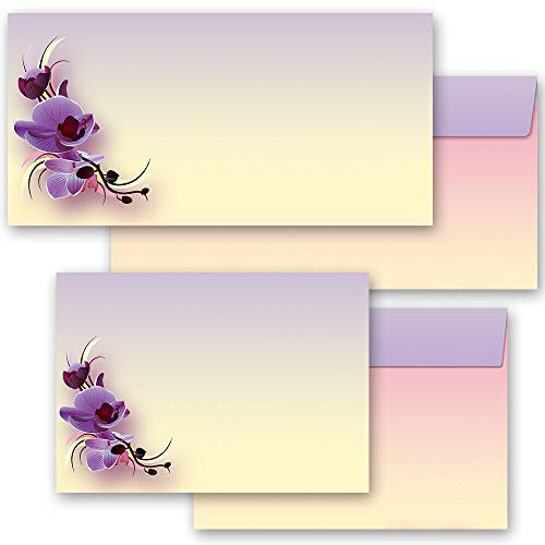25 envelopes (windowless) Orchid Motif, Orchid Blossoms DIN Long (220x110 mm) | Paper-Media