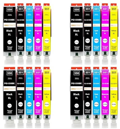 Amaprint 20 XL Patronen kompatibel mit Canon PGI 550 CLI 551 Ersatz für Pixma IP7200 IP7250 IX6800 IX6850 MG5400 MG5450 MG5500 MG5550 MG5600 MG5650 MG5655 MG6400 MG6450 MG6600 MG6650 MX725 MX920 MX925