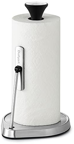 Dailyart Paper Towel Holder Stand for One Hand Tear with Tension Arm, Heavy Duty Paper Towel Holder Countertop with 2.65lb Weighted Base, Kitchen Paper Towel Holders Counter Fit Most Size Paper Roll