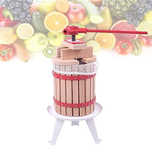 SUBTLETY 6L Manuell Obstpresse Weinpresse Saftpresse Tragbare Fruchtpresse Maischepresse Apfelpresse Obstmühle mit Handkurbel & Pressnetz für Beeren Fruchtsäfte Obstweine Apfelsaft