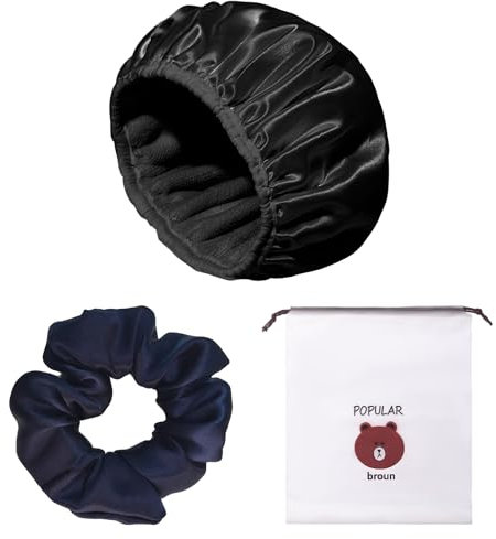 1 Stück Dreilagige Duschhaube Mit 1 Stück Haargummi Und 1 Stück Aufbewahrungstasche, Duschhaube Für Damen, Mädchen (Schwarz)