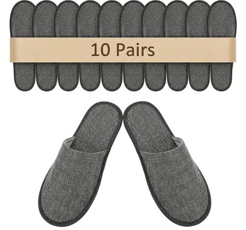 iplusmile 10 Pairs Hotel Slippers Multipack: Non-slip Disposable Guest Slippers Cotton Linen Breathable for Women Men-Salon, Wedding, Airplane, Spa, Travel, UK 4-8
