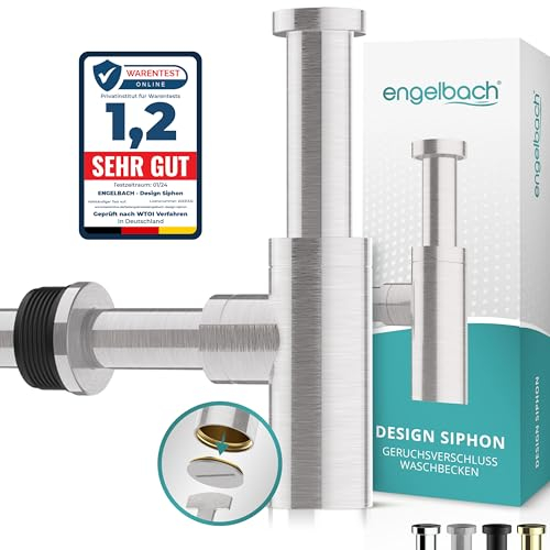 Engelbach® Design Siphon für Waschbecken & Waschtisch - Mit Reinigungsöffnung - Universal Abflussrohr 1 1/4 - Geruchsverschluss, Sifon inkl. Gummimanschette und Anleitung