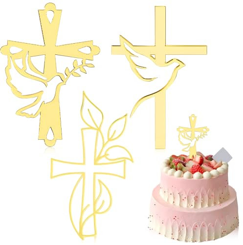 3Pcs décoration de gâteau en forme de croix,Gâteau Croisé Miroir Decoration,croix gâteau décoration baptême,Décorations de Gâteau en Acrylique,décoration de gâteau religieux en acrylique,pour fêtes