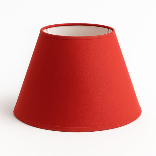35 cm Lampenschirm, Kegel, Baumwollstoff mit weißer PVC-Rückseite, handgefertigtes Produkt, für Tischlampe, Stehlampe (Rot)