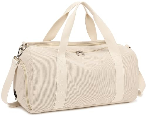 Sporttasche Kinder Schwimmtasche Jungen Damen mit Schuhfach und Nassfach Badetasche Teenager Kleine Reisetasche Fitnesstasche (Cord Pur Beige)