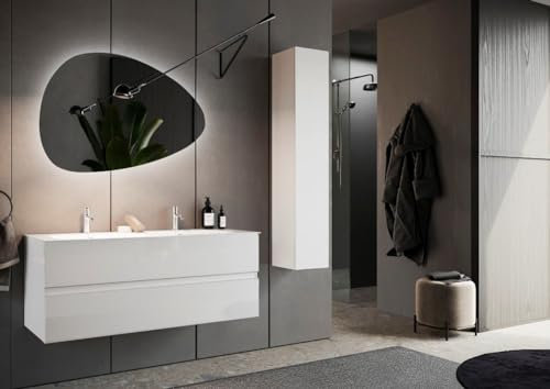 Arredocasagmb.it Mobile Doppio lavabo bagno Sospeso STAR Bianco Lucido l.120 con Specchio Stondato