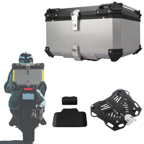 Aluminium Topcase, 28/36/45/55/65/80/100 L Motorradkoffer & Gepäck, Motorrad-Heckbox Mit Rückenlehne, Top Case Universell Roller Koffer Heckkoffer Helmkoffer (Color : Silver, Size : 45L)