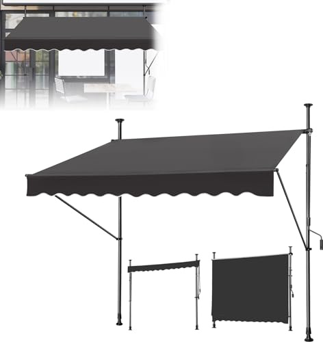 MAYTIIMO Klämmarkis med handvev, markis balkong utan borrning, balkongmarkis höjd justerbar solskydd vattentät UV-resistent (250 x 120 cm, antracit)