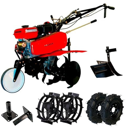 SAKAWA Motoazada A. Eléctrico 7CV 3v + Ruedas Neumáticas 400x8 + Mangones + Asurcador + Ruedas Metálicas
