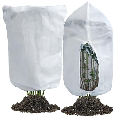 Huiguli 2PCS Funda para Plantas, 120 x 80cm Plantas Cubierta Protección Invierno, Plantar Cubiertas de Invierno con Cordón y Cremallera, Reutilizable Manta Termica Plantas, Blanco