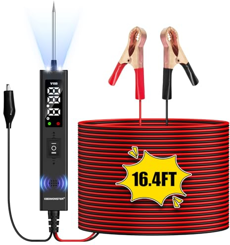 OBDMONSTER Testeur De Tension Pour Voiture, 0-80V DC Testeur de Système Électrique,Sonde Électronique Avec Lampe, Affichage LED et Alarme Pour Tester Batteries, Continuité, Masse, Polarité et Diodes