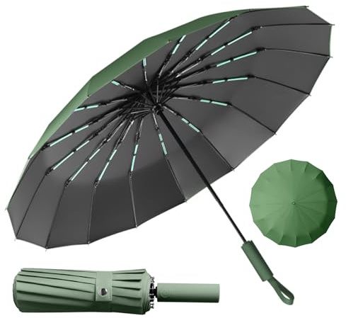 LENDOO Regenschirm Sturmfest,Kompakter Faltbarer Regenschirm sturmfest Automatik Groß Taschenschirm mit 16 Rippen,210T Teflon-Beschichtung,Windsicher Anti-UV