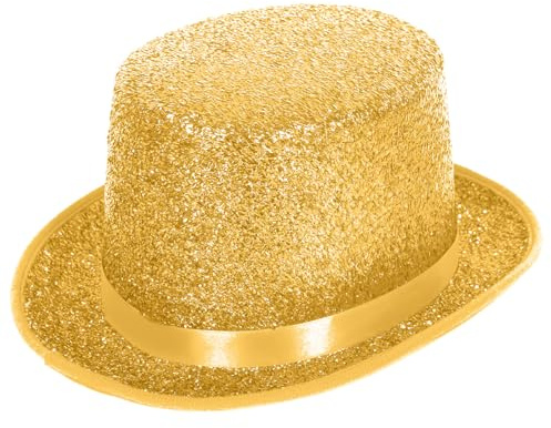 powerking Top Hats for Men Women Adults, Shiny Tuxedo Costume Magician Hat Victorian Dress Up Christmas Topper Hats, Fancy Dress Party Headwear Accessory,Yellow