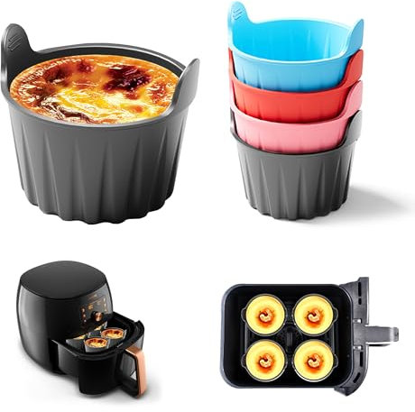 Teglie per Friggitrice Ad Aria, Accessori Friggitrice Ad Aria, 4 Pezzi Stampi in Silicone per Dolci, Cuoci Uova Silicone, Accessori Cucina per Cuocere a Vapore Uova, Torte e Cosce di Pollo